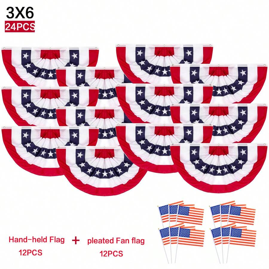 3x6 Feet 250th Anniversary Large American Flags Patriotic Bunting Stars Stripes 4th Of July Pleated Fan USA Flag Banners Red White Blue Decorations For Outdoor Porch, Memorial Day, Independence Day - 查看 1