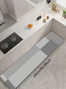 1pc Silica Gel Kitchen Mat With Layered Gray Blocks And Parallel Striped Modern Minimalist Design, Luxurious And Fashionable, Cushioning And Anti-Fatigue Kitchen Carpet With Surface Fabric, Middle Sponge Absorbent Material, And Bottom Rubber Material That Is Easy To Clean - Multicolor - View 16