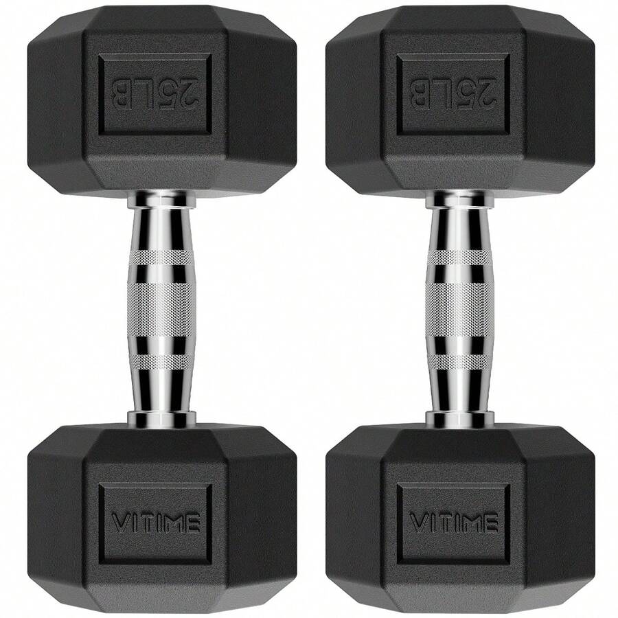 2*25LB Mancuernas Hexagonales De Caucho5LB 10LB 15LB 20LB 25LB Gimnasio - 25 libras - Ver 1