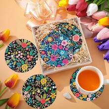 8pcs Flower DIY Diamond Painting Coaster Set, Round Bright Diamond Surface, Sturdy Adhesive With Full Tools, Easy For Beginners, Stress Relief Handcraft, New Year, Valentine's Day, Christmas, Teacher's Day Gift, Home Decor Coasters For Family, Friends, Girlfriend, Teacher - Multicolor - View 5