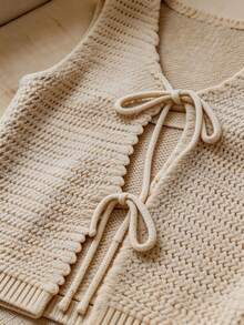 Bohemian/Vacation Style Women V-Neck Openwork Knit Tank Dress 2 Pieces Set, Summer - White Apricot - View 5