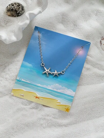 1 pieza Collar minimalista con doble estrella de mar, accesorio casual de estilo costero adecuado para el uso diario y atuendos de playa en verano