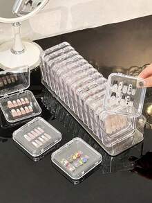 24pcs/Set Transparent Nail Art Storage Box, Stackable Plastic Nail Tips Display Case With Safety Lock Lid, Suitable For Press-On Nails, Acrylic Nail Tips, Nail Decorations And Salon Accessories - Clear - View 6