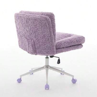 26.4-Inch Wide Office Chair, Faux Fur Pillow Office Chair For Home Use, Metal Base, Adjustable Swivel Office Chair, Toilet Chair (Pink), DE1875VT