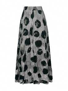 EARO 女士长款波点半身裙，松紧腰，休闲无弹面料，适合日常穿着和度假。 - 灰色 - 查看 4