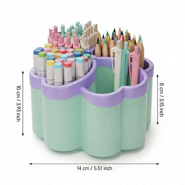 360° Rotating Desk Organizer | 4-Layer Storage Design, Durable PP Plastic, Space-Saving, Available in Green and Purple - Ideal for Office, School, Home Desk Use, Includes Lid for Portability, Holds Pens, Pencils, Makeup Brushes