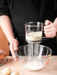 1个半自动面粉筛 - 细网烘焙工具，手持式细网面粉筛，家用烘焙工具，面粉筛杯，制作光滑面团和蛋糕糊的必备品，耐用的厨房和餐饮用品，节日烹饪必备，现代厨房用具，耐用材质 - 查看 9
