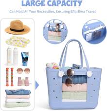 Lightweight Rubber Beach Bag XL Transparent Window Travel Tote Bags - 草綠色 - 查看 3
