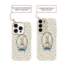 Bunnies 1pc TPU Material Floral Blue Bow Rabbit Pattern Phone Case Compatible With Apple 17 Pro Max/17/16 Pro Max/15/13/12/11, S20 FE/A15/S24/A55, Note 11/Note 12/Note 13 Pro, Full Coverage Anti-Drop Soft Protective Phone Cover - White - View 7