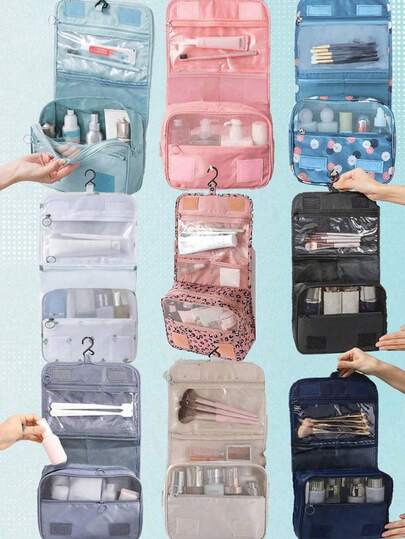 1pc Multi-Functional Travel Makeup Bag, Multi-Layer Cosmetic Organizer Bag, Waterproof Hanging Toiletry Bag, Makeup Brush Holder, Portable Handbag, Perfume Storage Box, Suitable For Toiletries, Pens, Eyeshadow Brushes, Sanitary Napkins, Lipstick, Makeup Pencils, Skincare Products, Digital Accessories, Christmas/Valentine's Day Gift, Suitable For Mother, Friend, Teacher