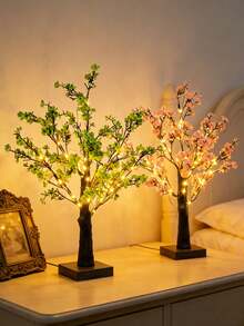 LED Sakura Tree, Pink/Green Glowing Sakura Decor Suitable For Home, Tabletop Center Decor, Artificial Tree Lamp, Warm White Fairy Lights Spiritual Tree Lamp Suitable For Home, Indoor Desk, Fireplace, Office, Bedroom, Wedding, Party - 櫻花樹燈 - 查看 4