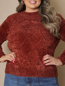 Plus Size Women's Knitted Sweater Long Sleeve Round Neck Casual Reverse FL-Sd2064 - 瓦 - 查看 2