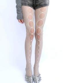 1 đôi tất lưới tròn màu trắng, co giãn và chống rách, phù hợp với trang phục mùa hè thời trang. - trắng - Xem 5