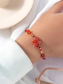 1pc Women's Fashion Minimalist Starfish Beaded Elastic Bracelet, Suitable For Beach Vacation Wear - Multicolor - View 3