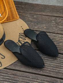 Giày bệt mũi nhọn đế bằng cỡ lớn 35-45 dành cho nữ, màu vàng đồng, kiểu dáng thấp, thích hợp cho hoạt động ngoài trời và hàng ngày, mẫu mới về mùa thu, chất liệu PU mềm mại, kiểu giày lười thời trang đa năng. - Lưới đen-kim cương đen - Xem 7