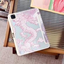 1 pieza Funda protectora de acrílico de alta definición con ranura para bolígrafo, soporte magnético de varios ángulos y función de suspensión/activación automática, cubierta protectora para tableta adecuada para iPad Pro/Air, Pad 5/6/18, con diseño de dragón chino rosa y nubes - Multicolor - Ver 3