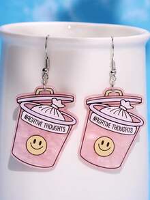 一对时尚精致百搭的酷炫小众创意嘻哈朋克垃圾桶亚克力吊坠耳环，适合女性日常、派对、通勤、假日等场合佩戴。 - 彩色 - 查看 3
