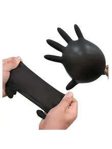HANSKA 100 Black Nitrile Disposable Gloves, Powder Free, Disposable, Ambidextrous, Non-Sterile, Rubber Base, Suitable For Medical Areas, Food Handling (100, L) - Black - View 5
