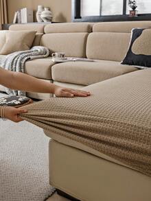 1件纯色毛绒沙发套，弹性包覆式设计，保暖舒适，简约ins风，宠物友好，防滑防污，弹力贴合沙发套，适用于客厅、卧室、书房，1-4人座带扶手靠背沙发。 - 卡其色 - 查看 9