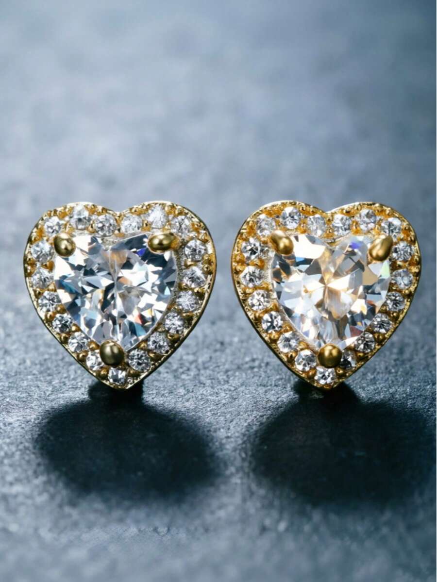 1 par de pendientes con forma de corazón de lujo, versátiles, casuales, retro, delicados y minimalistas, adecuados para negocios, viajes y uso diario - Amarillo Oro - Ver 1