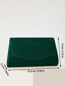 REMANLAND 这款简约时尚的深绿色手拿包饰有扇形褶皱，线条简洁流畅，扇形褶皱纹理精致，深绿色底色呈流线型，信封式包型设计经典永恒。它是送给女性的最佳礼物。 - 墨綠色 - 查看 4