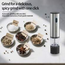 Feizsmile 可充电胡椒盐研磨机，自动胡椒研磨器，香料研磨机，USB 充电，可调节粗细度，单手操作，陶瓷研磨，可再填充，不锈钢外壳，适用于黑胡椒、白胡椒、海盐、辣椒、芝麻、孜然等香料 - 彩色 - 查看 6