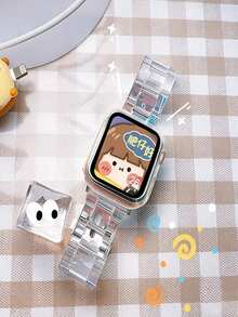 1pc Women's Fashion Transparent Watch Band, Compatible With Apple Watch 38mm 40mm 41mm 42mm 44mm 45mm 46mm 49mm, Minimalist Strap, Compatible With Apple Watch Series 11 10 9 8 7 6 5 4 3 2 1 SE, Compatible With Watch S11 S10 S9 S8 S7 S6, Fashionable Smart Watch Band, Compatible With Apple Watch Bands. - Clear - View 2