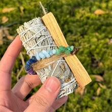 Bộ 1 vòng tay làm từ cây xô thơm, gỗ thiêng và đá pha lê tự nhiên - Hoàn hảo cho những người yêu thích thiền định và là món quà lý tưởng. - Bộ xô thơm - Xem 8