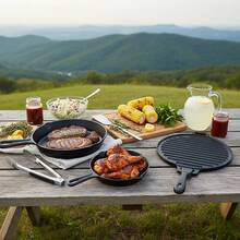 Heavy-Duty 4-Piece Pre-Seasoned Cast Iron Cookware Set, Durable Skillet & Griddle Combo For Kitchen, Camping & Grilling - Default - View 2