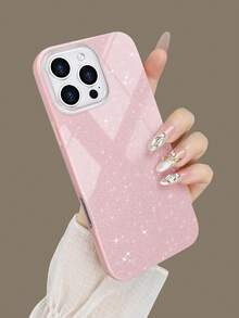 2 件装闪亮手机壳，兼容 7/8/X/XS/XR/11/12/13/14/15/16/Pro/Pro Max，全包防震保护套，简约设计，完美保护您的手机 - 粉+粉 - 查看 5