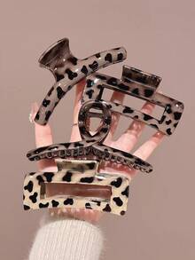 4pcs/Set Women's Chic Leopard Print Rectangular Criss-Cross Curved Hair Claw Hair Clips, Fashion Versatile Elegant Minimalist, Suitable For Daily, Casual, Party, Beach, Vacation, Hairstyling, Face/Hair Washing, Makeup, Outfit Accessories, Spring/Summer/Autumn/Winter,Travel,Birthday - Multicolor - View 1
