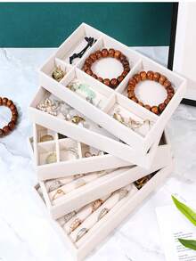 1个奢华灰色天鹅绒8格珠宝、眼镜和手表展示托盘 - 柔软毛毡材质收纳盒，实用女士礼品 - 彩色 - 查看 5