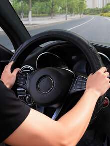 1pc Leather 3D Massage Car Steering Wheel Cover, Black, Universal For Men And Women - Multicolor - View 2