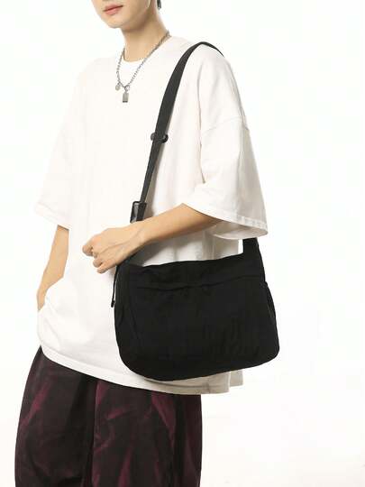 Solid Color Versatile Smooth Zipper Design Unisex Shoulder/Crossbody Bag, Suitable For Daily Wear, Work Commute