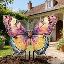 Flat Printed Acrylic Pink Butterfly Garden Decor, Outdoor Yard Lawn Potted Plant Decoration Stake - A - View 10