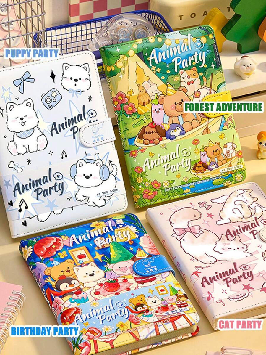 High-Quality Stationery Notebook, Cute Leather Cover Magnetic Closure Notebook, Student Portable Notebook With Cartoon Stickers, Colorful Pages Diary Notebook, Daily Journal Notebook With Exquisite Stickers - 1 Set - View 1