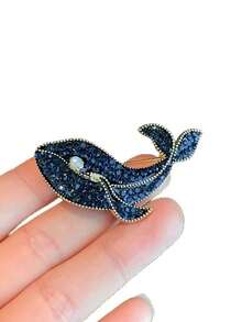 Luxury Blue Whale Brooch, Exquisite Pearl Animal Design, Fashionable Women Clothing Accessory - Multicolor - View 5