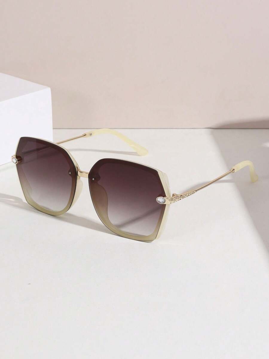 1pc Women's Square Fashion Sunglasses, UV Protection, Gradient Jelly Color, Metal Temples With Rhinestone Embellishment, Retro Style Suitable For Summer, Beach, Travel, Outfit, Vacation - Ombre - View 1