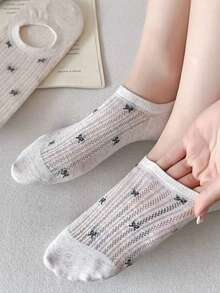 5双装女士夏季薄款透气蝴蝶结船袜，女士隐形袜，简约百搭，适合外出和居家穿着 - 彩色 - 查看 4