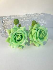 imoli 一对波西米亚风涤纶拉菲草3D玫瑰花耳环,小众礼物,适合女性海滩度假 - 彩色 - 查看 9