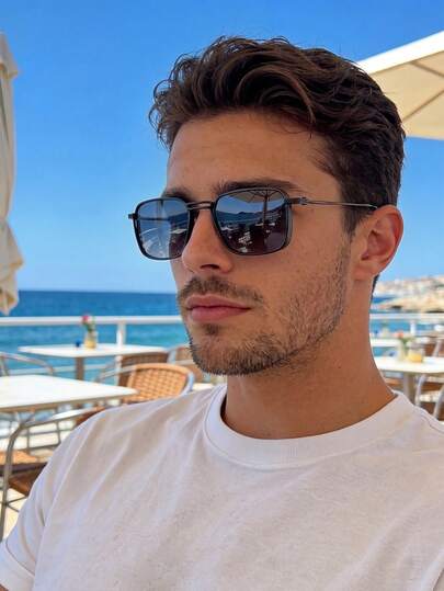 Kính râm gọng kim loại hình chữ nhật kiểu retro unisex, thiết kế cổ điển phù hợp cho du lịch ngoài trời, đi biển, mặc thường ngày, chống nắng mùa hè, lái xe, chống tia UV.