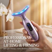 500mAh可充电面部颈部美容按摩器，家用颈脸按摩器，振动加热按摩仪，女士护肤礼品，圣诞礼物 - 彩色 - 查看 7