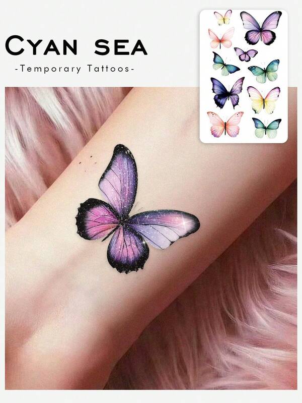 1 Piece Of Glitter Butterfly Temporary Tattoo Sticker, Y2K Style Colorful Glitter Butterfly Flying Pattern, Waterproof And Sweat-Proof, Washable, Non-Reflective, Simulated Tattoo On Arm And Shoulder, Can Be Used At Music Festivals, Parties, Valentine's Day, Can Last 3-5 Days