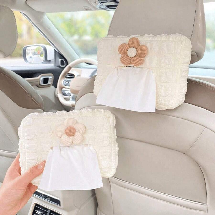 Hộp đựng khăn giấy ô tô, hộp hút chân không ô tô, hộp tựa tay, hộp che nắng, hộp treo ghế, dễ thương, tối giản, túi giấy cao cấp - Hộp khăn giấy hình hoa Puff - Xem 1