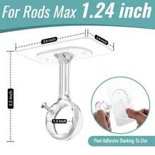 2 套免钻孔顶部安装窗帘杆支架，重型自粘式窗帘杆固定器，可调节窗帘挂钩，适用于直径 1.2 英寸的窗帘杆，适用于衣柜、卧室、浴室、厨房、公寓窗户 - 彩色 - 查看 6