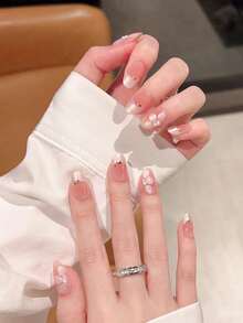 10 piezas de uñas postizas hechas a mano, para el Día de San Valentín, primavera y verano, de forma redonda, uñas postizas cortas, uñas falsas, uñas postizas acrílicas, uñas postizas hechas a mano, desmontables y reutilizables - Multicolor - Ver 6