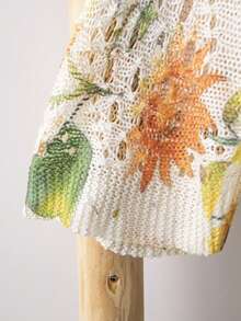 Áo len nữ cổ chữ V in họa tiết khoét lỗ dáng rộng, áo len tay ngắn mùa hè, áo kiểu casual sành điệu cho kỳ nghỉ - Nhiều màu - Xem 4