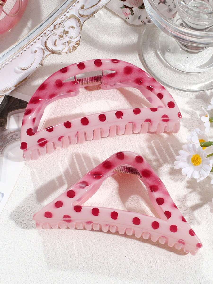 2个女士甜美粉色波点发夹，适合日常佩戴，春夏款 - 彩色 - 查看 1
