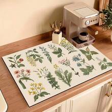 1pc Herb Printed Absorbent Mat, Kitchen Countertop Draining Pad, Bathroom Vanity Cup Coaster, Toilet Anti-Slip Pad, Kitchen & Bathroom Accessories - Multicolor - View 28