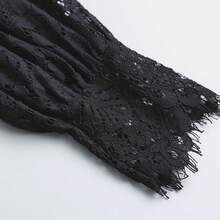 1件女士时尚蕾丝睫毛边长袖披肩上衣，短款半透明衬衫，带可拆卸领子 - 黑色 - 查看 9